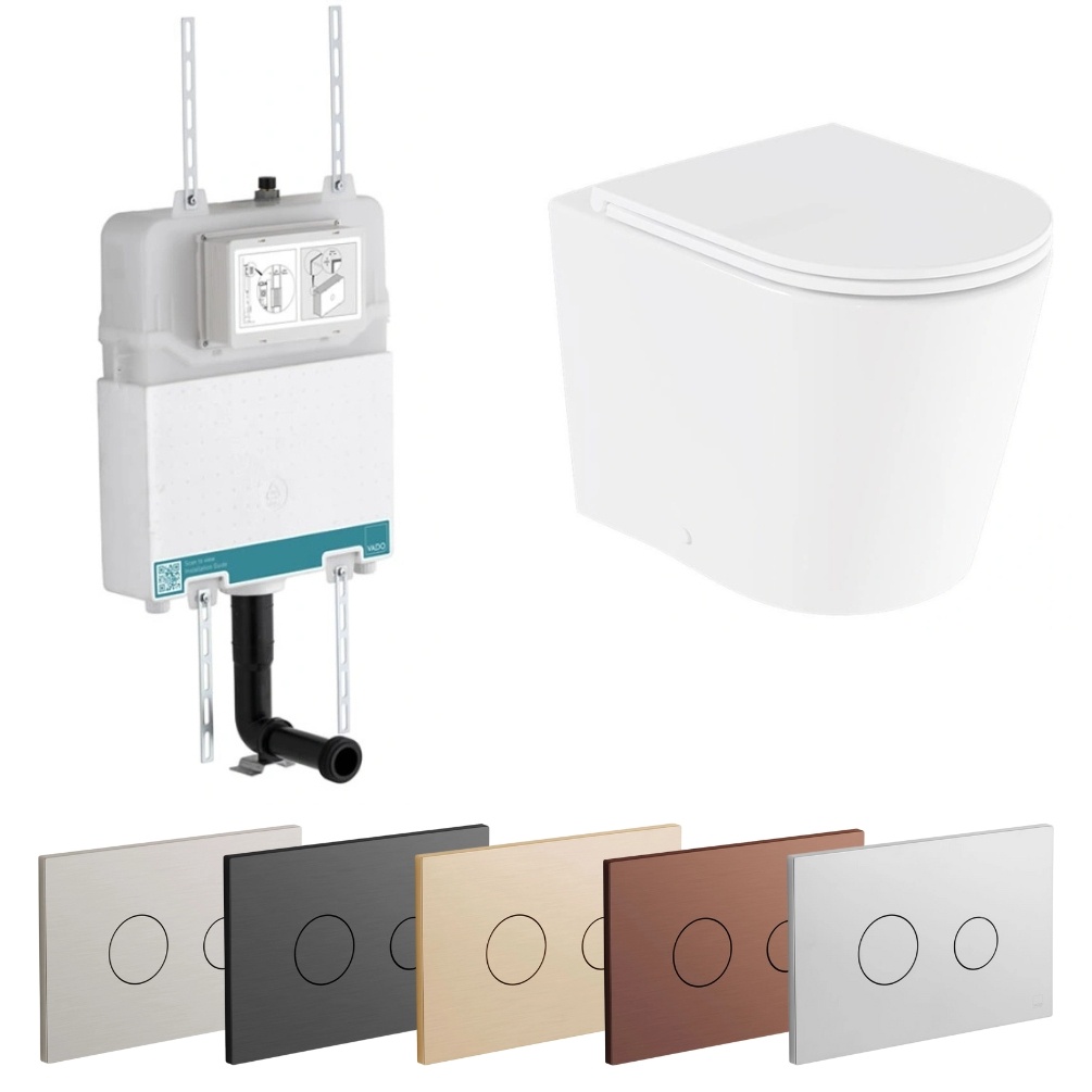 Cut out image of the Vado Cameo Round Rimless Back to Wall Toilet with Standard Concealed Cistern & Flush Plate Pack